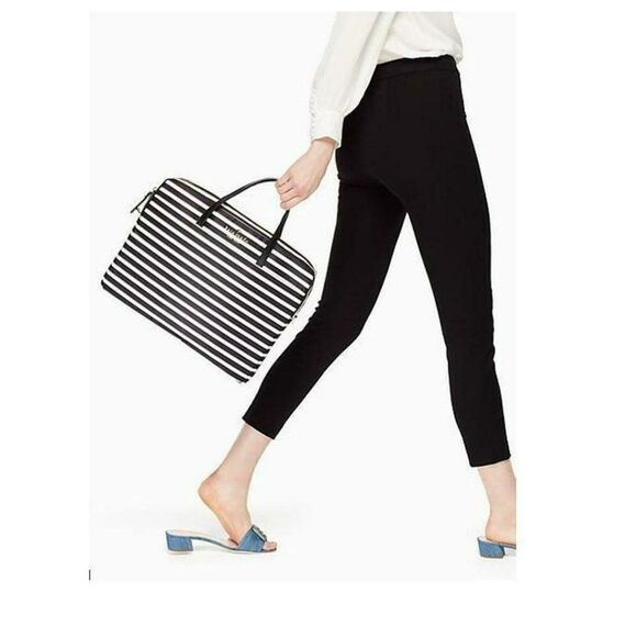 NEW Kate Spade Stripe Computer Laptop Commuter Bag Black White - Picture 1 of 13
